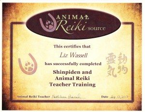 Animal Reiki Source Shinpiden certificate, 9/2012